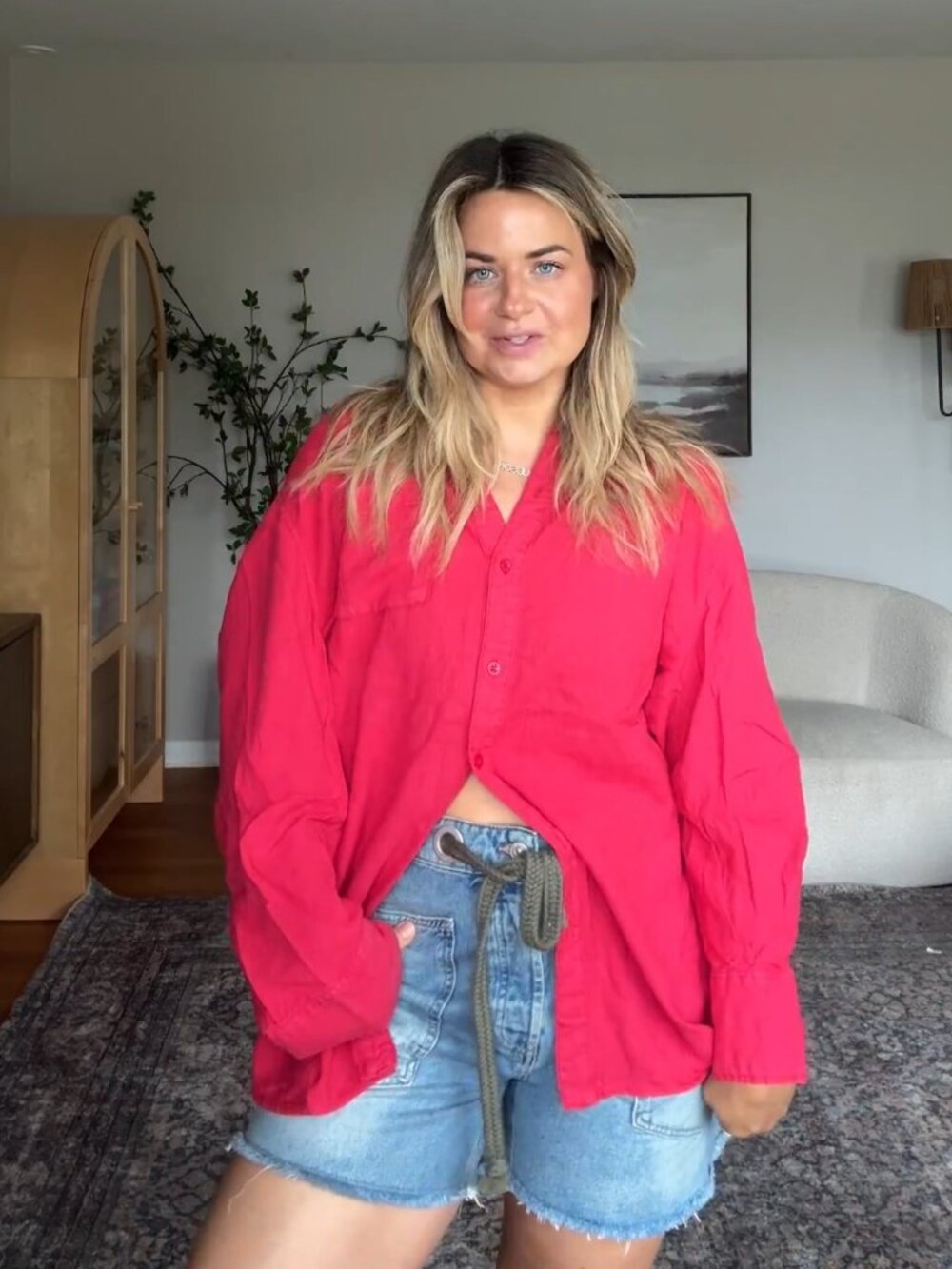 Free People Everyday Linen Shirt in Red